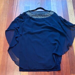 Elegant Navy Jeweled Neck Dress - 14 petite